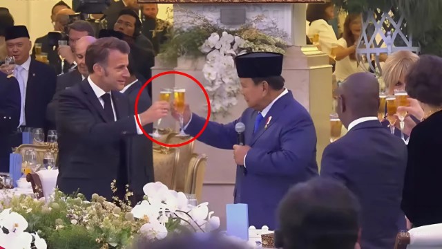 VIRAL Prabowo Ajak Toast di Dinner Bareng Macron dan Brigitte, Respons Publik: Itu Minuman Alkohol Ya?