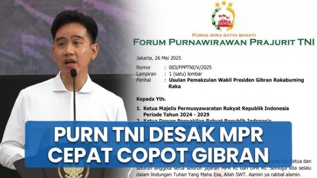 INFO! Terima Surat Forum Purnawirawan TNI, Pemakzulan Wapres Gibran Masuk Babak Baru di DPR, Segera Eksekusi?