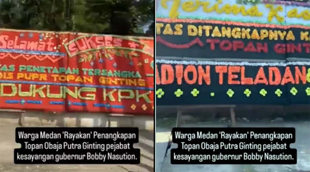 Viral Warga Medan Rayakan Penetapan Tersangka Anak Buah Bobby Nasution, Jalan Penuh Karangan Bunga