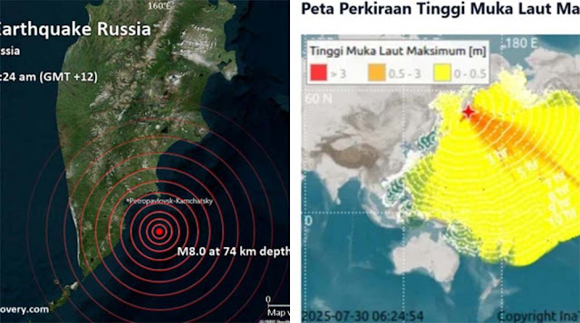 Gempa M8,7 Guncang Rusia, Berpotensi Tsunami di Wilayah Indonesia, Cek Lokasi Terdampak