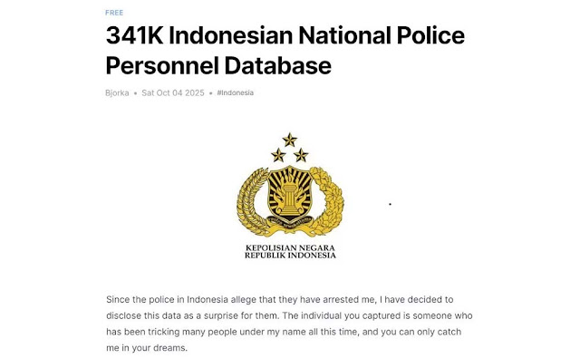 Bjorka Klaim Belum Ditangkap Polisi, Kini Bocorkan 341 Ribu Data Personel Polri