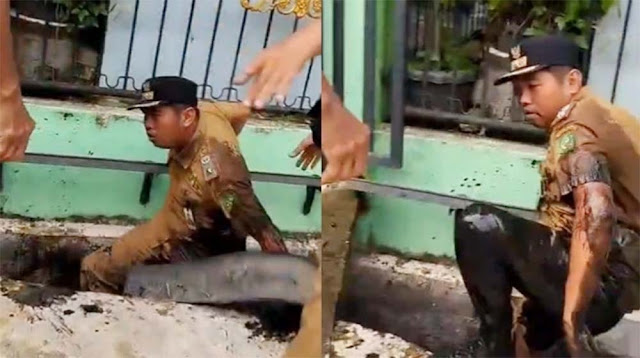 Viral! Detik-detik Lurah di Medan Didorong Massa hingga Jatuh ke Parit