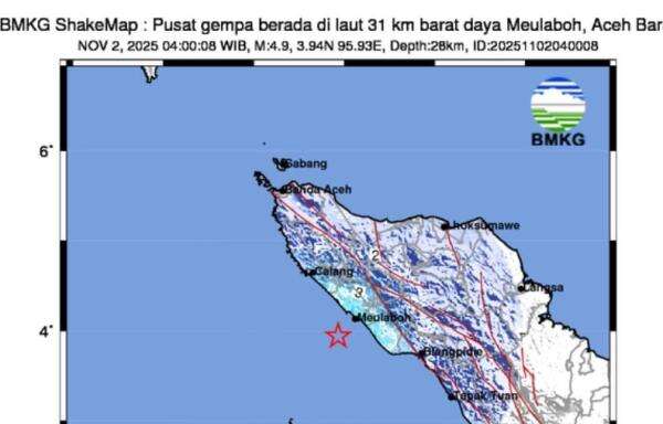 Gempa Magnitudo 4.9 Guncang Meulaboh Aceh: BMKG Pastikan Tidak Berpotensi Tsunami