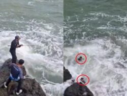 Viral Video Detik-Detik 2 Pemancing Terseret Ombak di Pantai Cikeueus Sukabumi