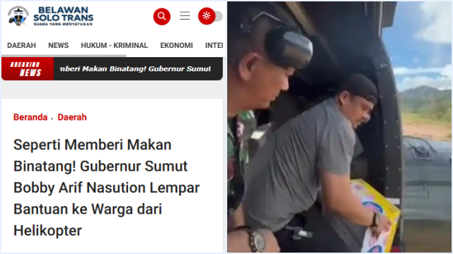 Bobby Nasution Bagi Mie Instan dari Heli TNI ke Korban Tapteng, Dikritik Netizen